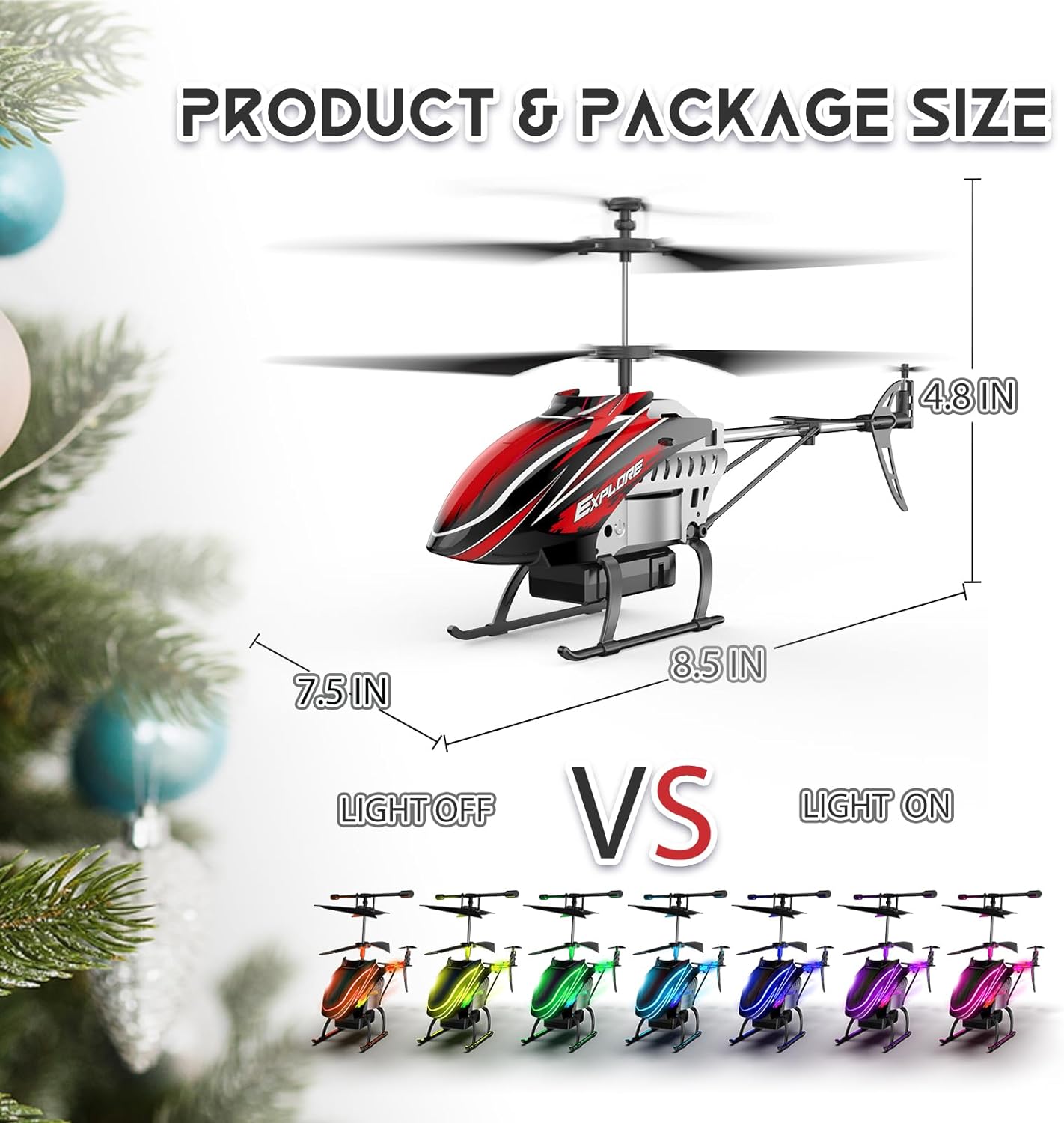 Remote Control Helicopter, 30Mins Flight(2 Batteries), 7+1 LED Light Modes,   Altitude Hold, 3.5 Channel, Gyro Stabilizer,  Remote Helicopter Toys for Boys and Girls (Colour May Vary) - Toyigo