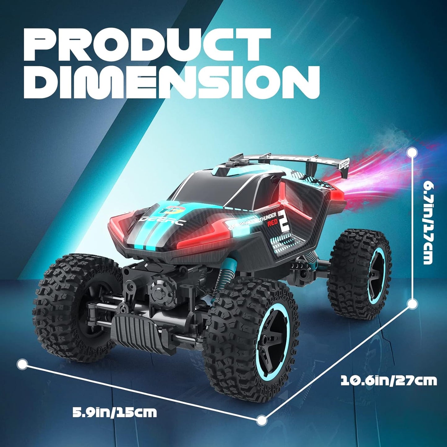 Remote Control Truck,  5 LED Light Modes, Dual Motors Off Road RC Car, 4WD Rock Crawler, Spray Water Mist, 35+ Min Play, Toy Vehicle for Boys Girls and Adults, with Spray and Light - Toyigo