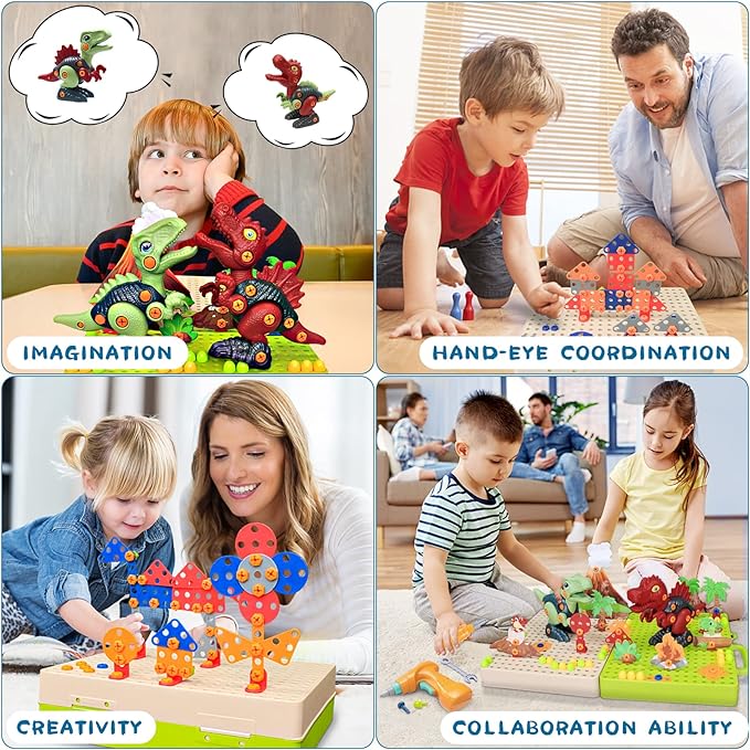 Take Apart Dinosaur Toys for Kids 3-5 5-7,STEM Building Blocks with Electric Drill for Boys & Girls, Ideal Birthday Xmas Gift