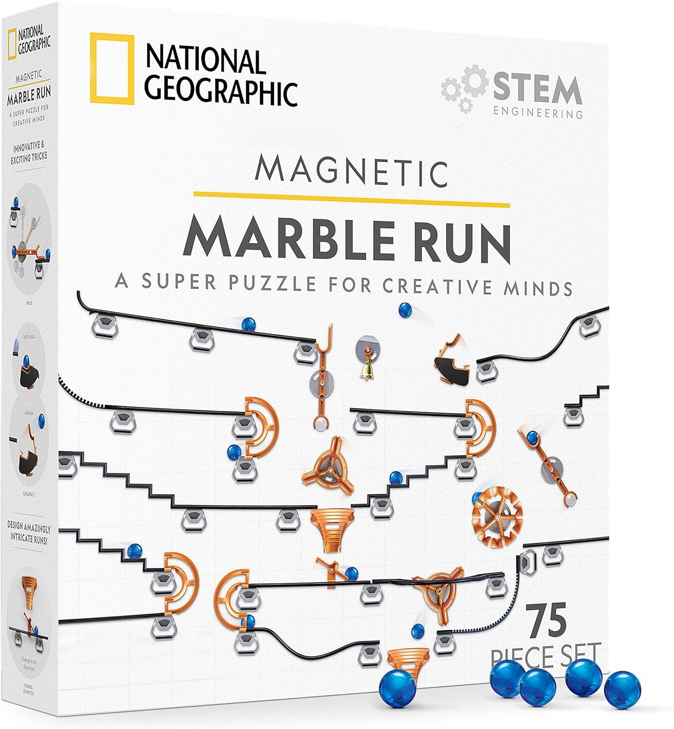 Marble Run, Magnetic Marble Run, 75-Piece STEM Building Set, for Kids & Adults with Magnetic Track & Trick Pieces & Marbles for Building A Marble Maze, STEM Project (Amazon Exclusive)