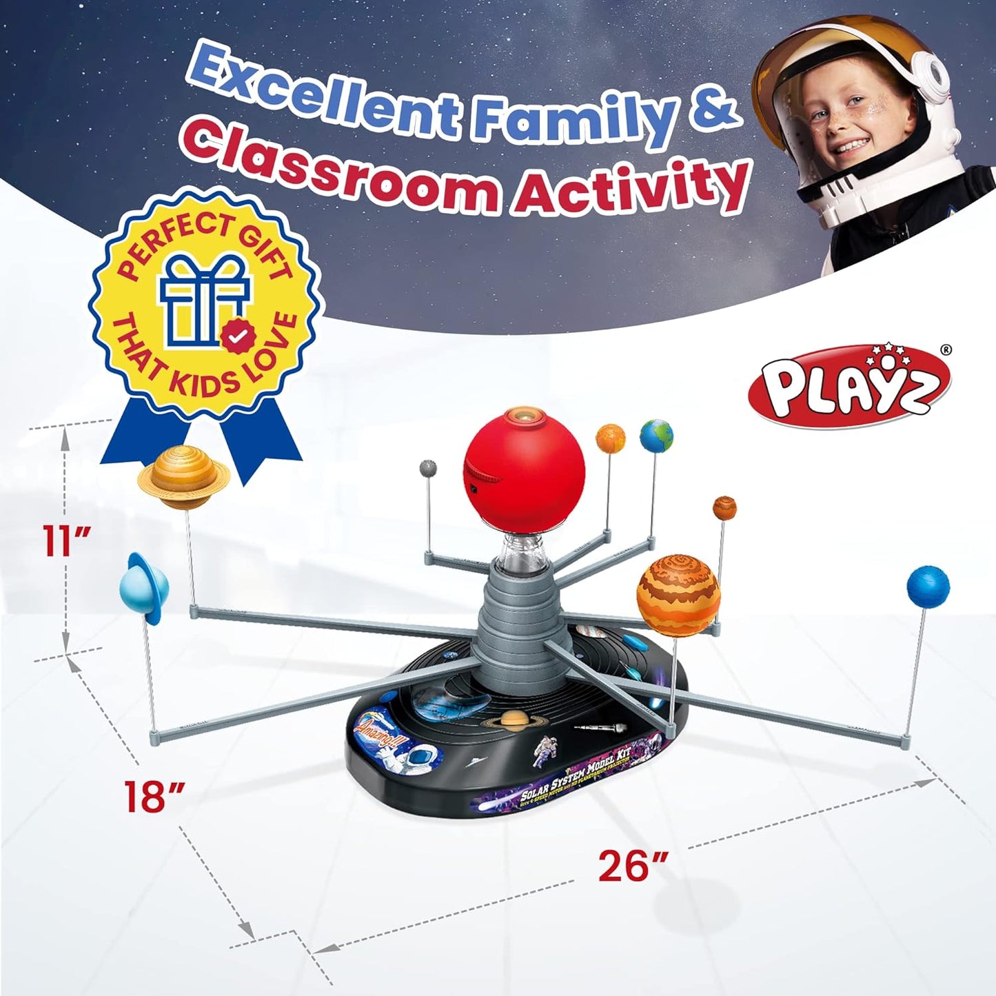 Premium Solar System Model Kit, 4 Speed Motor, HD Planetarium Projector, 8 Painted Planets & 8 White Foam Balls with Paint and Brush for a Hands-On STEM DIY Project for Space Toys for Kids