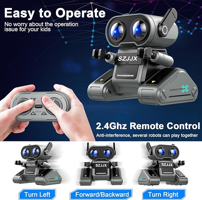 Robot Toys for Kids 3-5 5-7,Rechargeable Remote Control Robot Toy, Interactive Toy Robot for Kids with LED Eyes & Music & Dance, Intelligent Robots Toys Gifts for 3 4 5 6 7 8 Year Old Boys Girls (Grey) - Toyigo