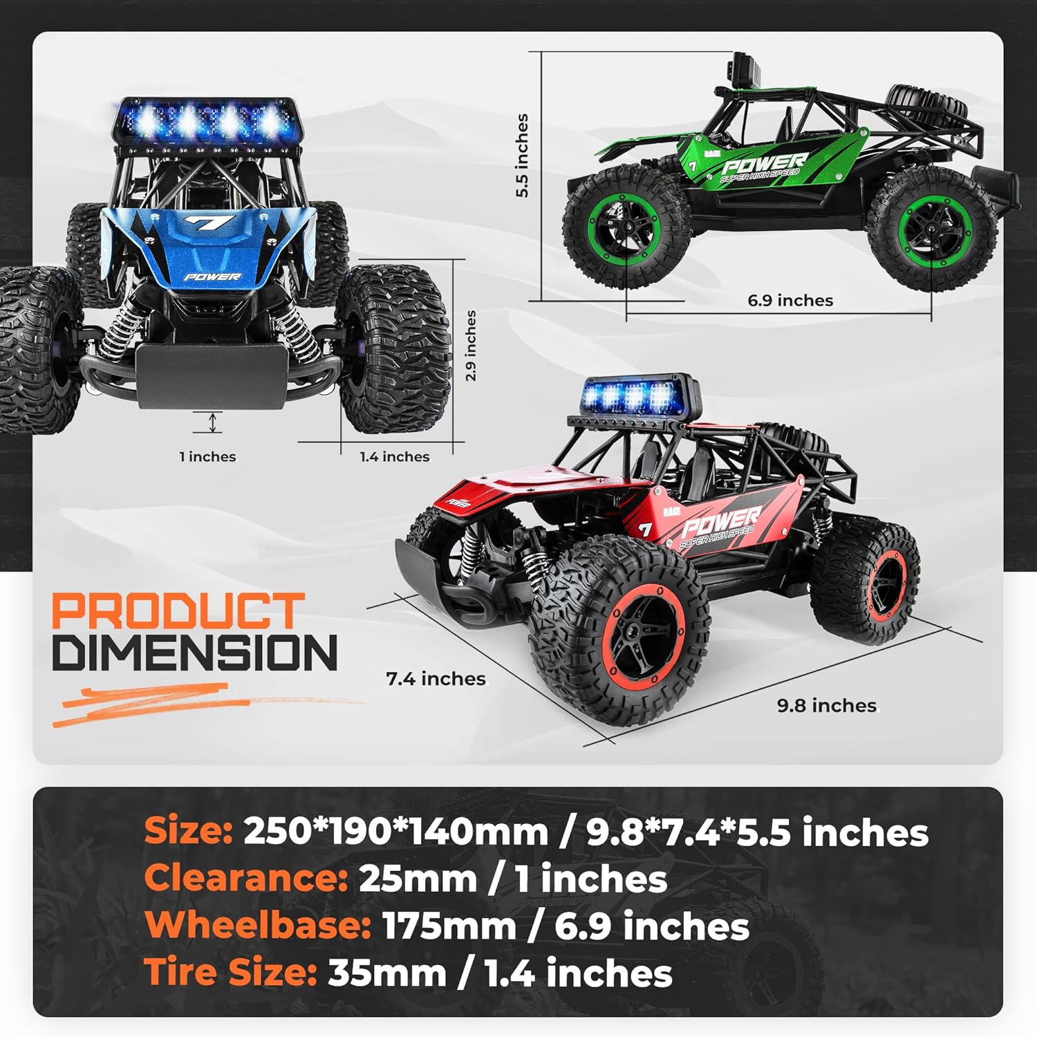 RC Cars, 2WD High Speed 20 Km/h All Terrains Electric Toy, TB141 RC Car- 1:14 Scale Remote Control Car, Vehicle Truck Crawler with Two Rechargeable Batteries for Boys Kids Adults - Toyigo