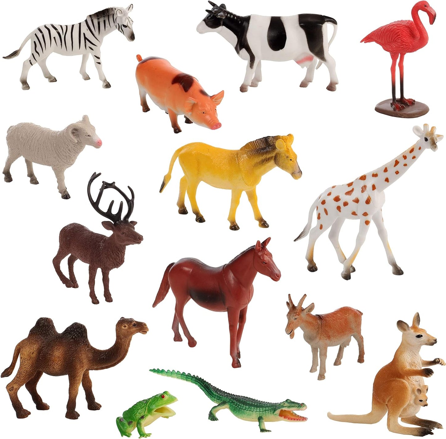 100 Piece Set of Animal Plastic Figures Playset, Includes Migration Wild, Safari, Zoo, Jungle, Farm, Forest, Desert, Ocean Animals, Birds, Action Toy Figures Accessories and Container kids Toys