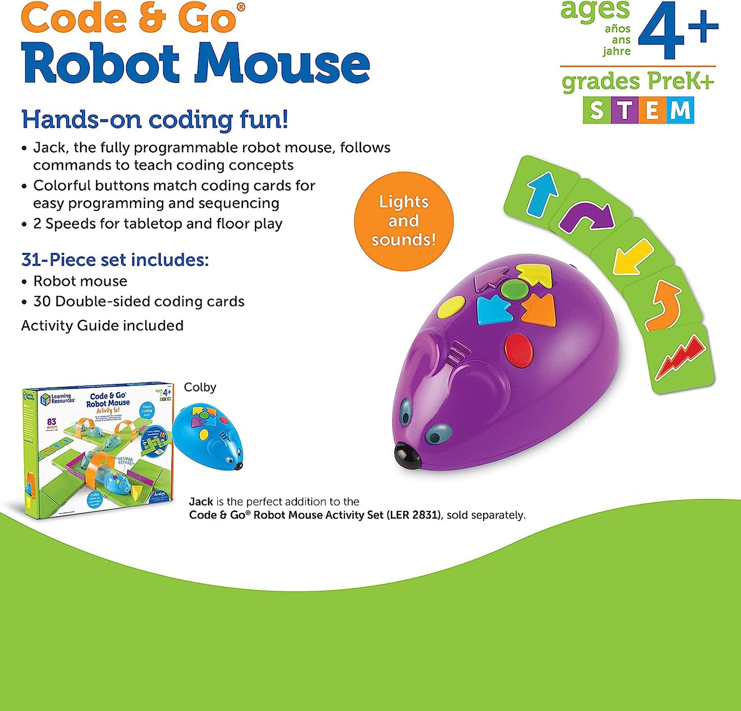 Learning Resources Code & Go Robot Mouse, Educational Learning Resources STEM Toys, 31 Pieces, Ages 4+, Screen-Free Coding Toys for Kids