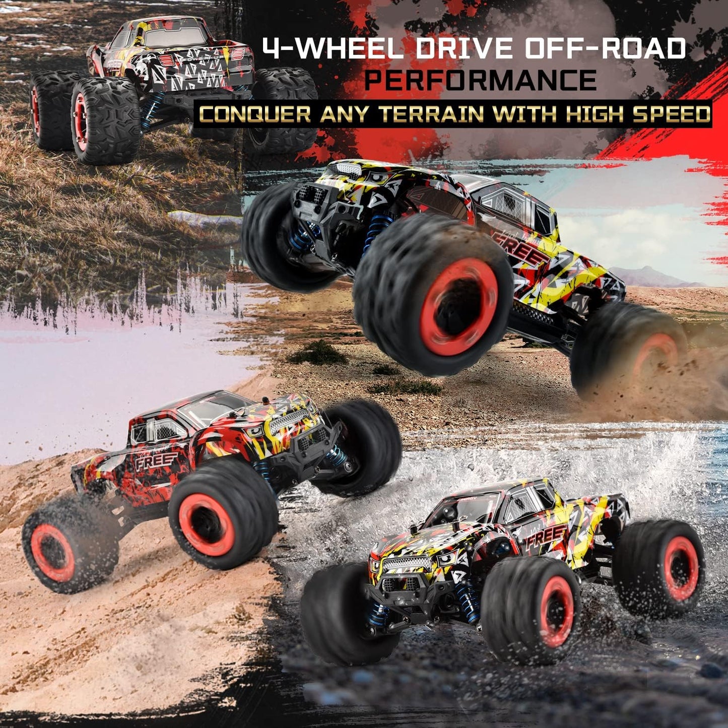 Remote Control Car, 1:18 Scale 2.4Ghz All-Terrain RC Cars, 40+km/h High Speed Remote Control Car, 4x4  Waterproof Off -Road RC Monster Trucks with 2 Batteries, Fast 2.4GHz All Terrain Toy Trucks ,for 40Min Play, RC Toys Gifts for Boys - Toyigo