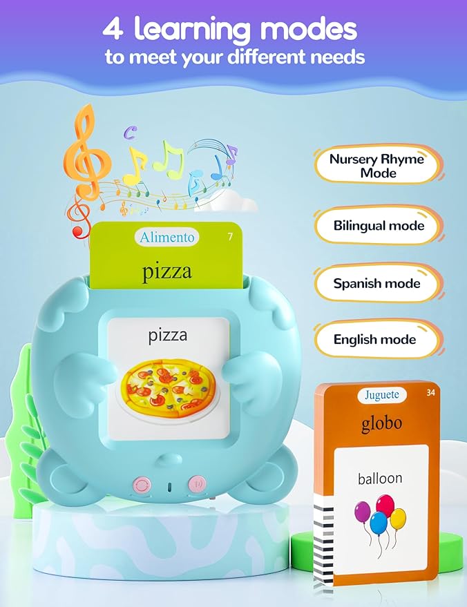 Talking Flash Cards for Toddlers 2-4 Years Old, 510 Sight Words Bilingual Learning Toys for Children, Autism Sensory Speech Therapy Toys, Spanish & English Espa¤ola Pocket Vocabulary Educational Games - Toyigo