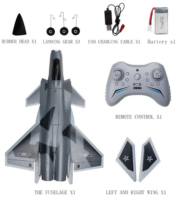 RC airplane kits,  RC Plane Remote Control,  F-22 Fighter Raptor Airplane with Lights, Airplane Anti-collision Soft Rubber Head Glider, 2.4Ghz 2CH Foam Drone Ready to Fly Aircraft Toy for Kids - Toyigo