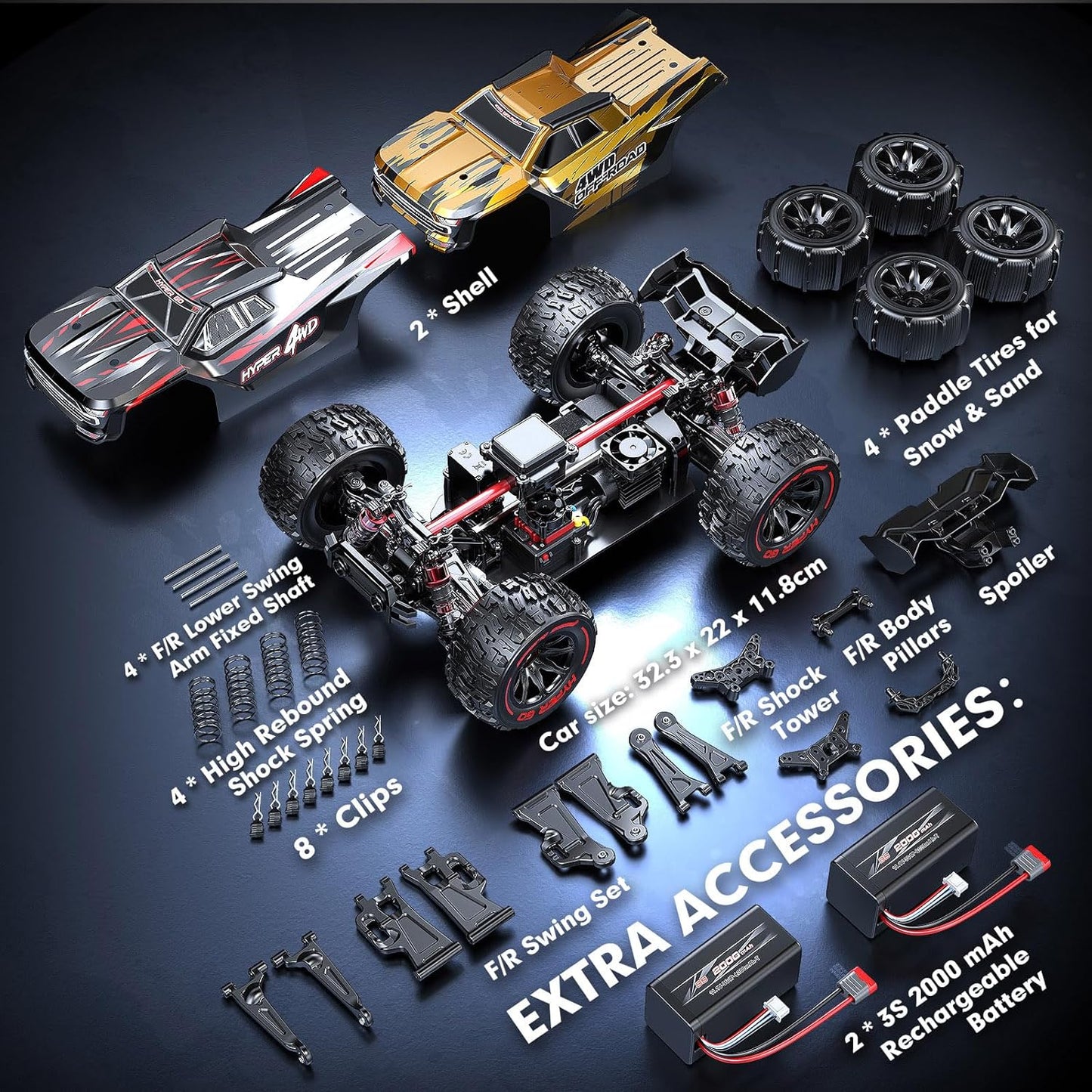 1/14 Brushless RC Cars, RC Trucks 4wd Offroad Waterproof,  Fast 50 mph, Electric Powered High Speed RC Car, Scary Fast Extreme RC Truggy with 3S Battery for Snow Sand - Toyigo