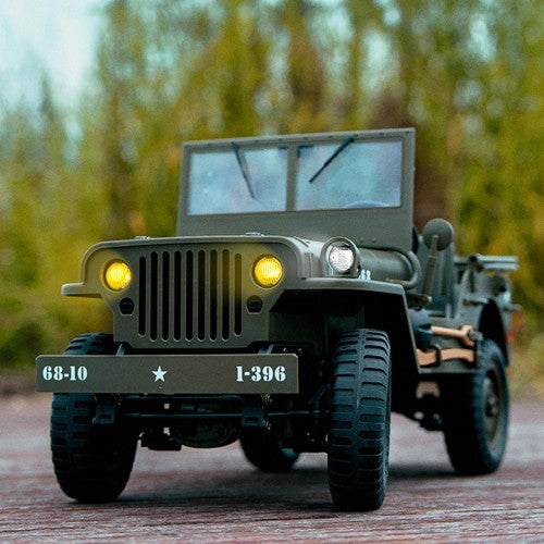 10 4WD RC Willys Military Truck – Metal Frame Rock Crawler with LED Lights