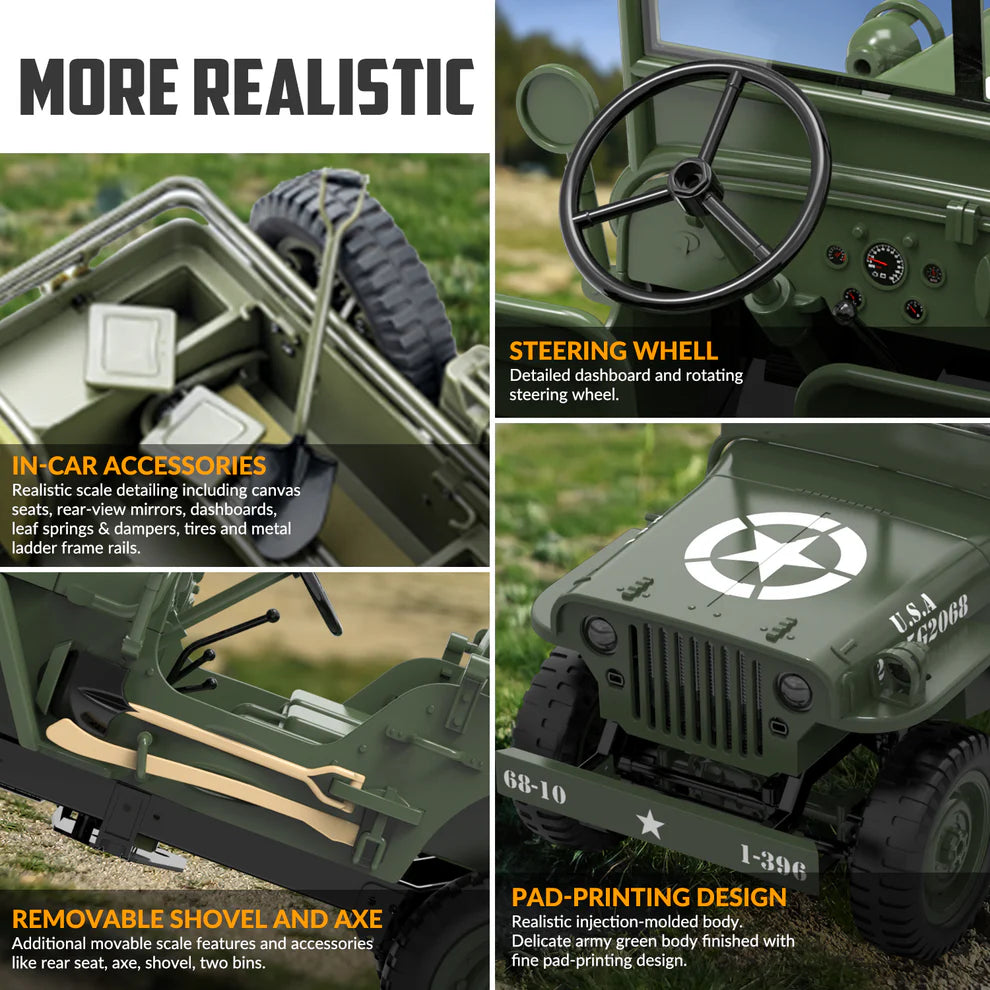 RC Crawler 1:10 Scale Off-Road Multi-Purpose 1941 MB Scaler Willys Jeep – 2.4G Remote Control Vehicle
