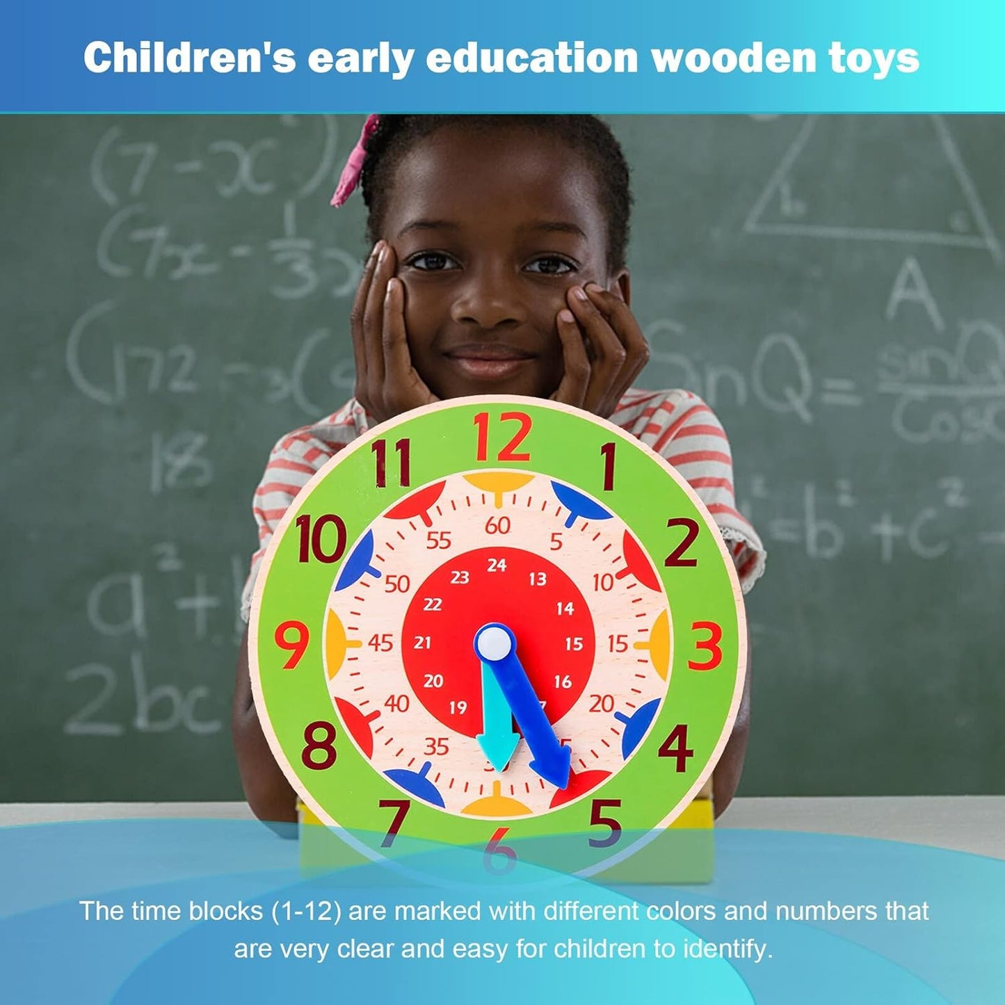 Wooden Clock Children Toys, Clock learning teaching aids primary school students kindergarten recognize Children Early Preschool Teaching Resources