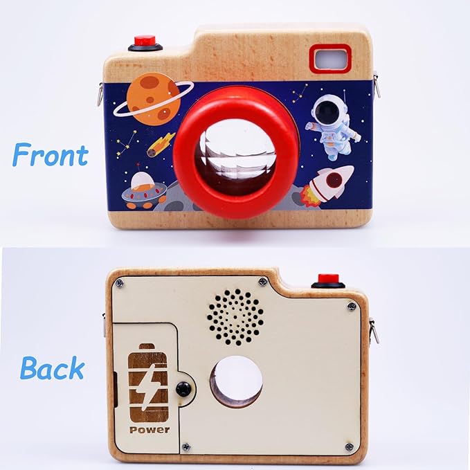 Wooden Mini Camera Toy, Fake Camera Toys, Kaleidoscope Toys, Neck Hanging Photographed Props for Toddlers Age 3-5, Kids Pretend Play, Red and Blue (Pack of 1) - Toyigo