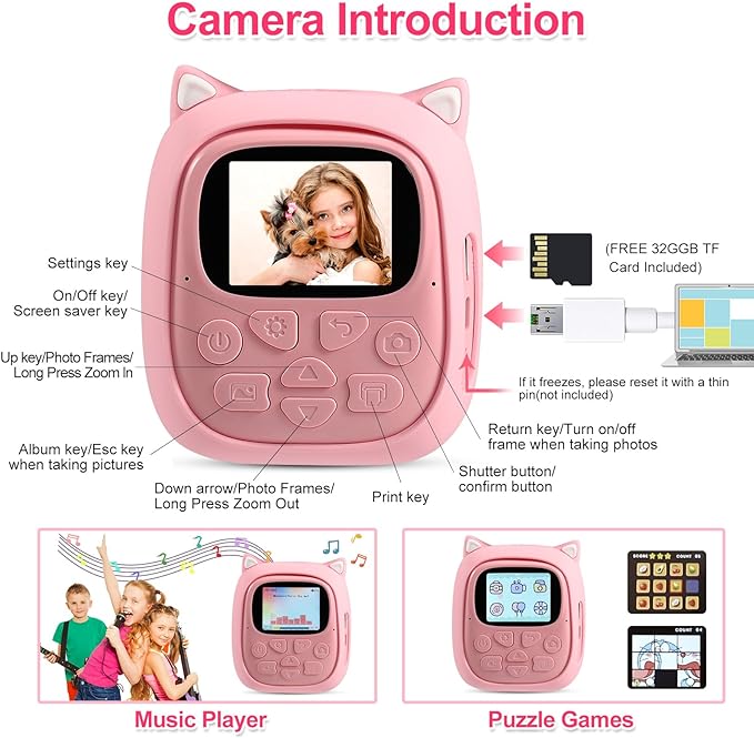 Kid-Friendly Instant Print Camera - Perfect for Girls, 50MP Digital Camera for Kids, Essential Travel Companion, Ideal Christmas & Birthday Gift