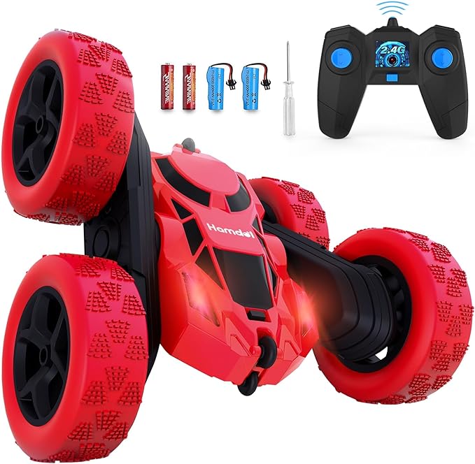 Remote Control RC Cars, Double Sided 360øRotating 4WD RC Cars with Headlights 2.4GHz Electric Rechargeable Race Stunt Toy Car for Boys, Remote Control Car for 6-12 Year Old - Toyigo