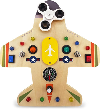 Montessori Busy Board for Toddlers - Wooden Sensory Toy with Lights, Switches, Compass, and Spinner - Educational Preschool Activity Board - Ideal Christmas & Birthday Gift