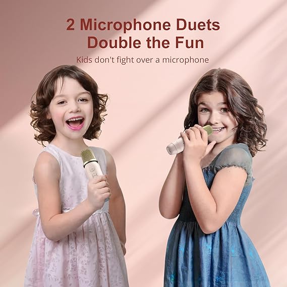 Mini Karaoke Machine with 2 Wireless Microphones for Kids Adults - Portable Bluetooth Speaker Toy for Boys Girls Home Party Birthday Gift Travel (Light Pink) - Toyigo