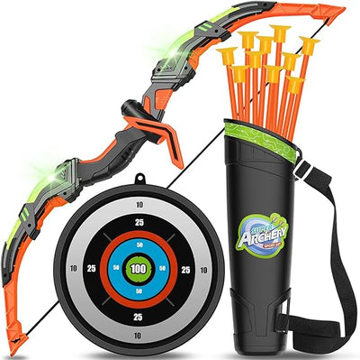 Kids Bow and Arrow Set, LED Light Up Archery Toy Set with 9 Suction Cup Arrows, Target & Arrow Case, Indoor and Outdoor Hunting Play Gift Toys for Kids, Boys & Girls Ages 3-12 - Toyigo