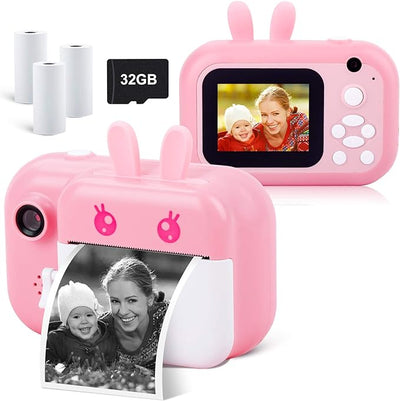 Instant Camera for Kids Digital Camera for Girls Toddler Camera with Print Paper, 40MP Kids Video Camera Child Selfie Camera Toy Camera Kids Camcorder 2.4 Inch Screen and 32GB TF Card