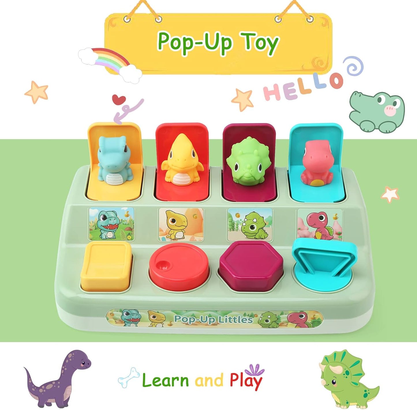 Dinosaur Pop Up Activity Toy for Babies and Toddlers, Early Development Montessori Cause and Effect Toys for Babies, Baby Gift for Boys and Girls