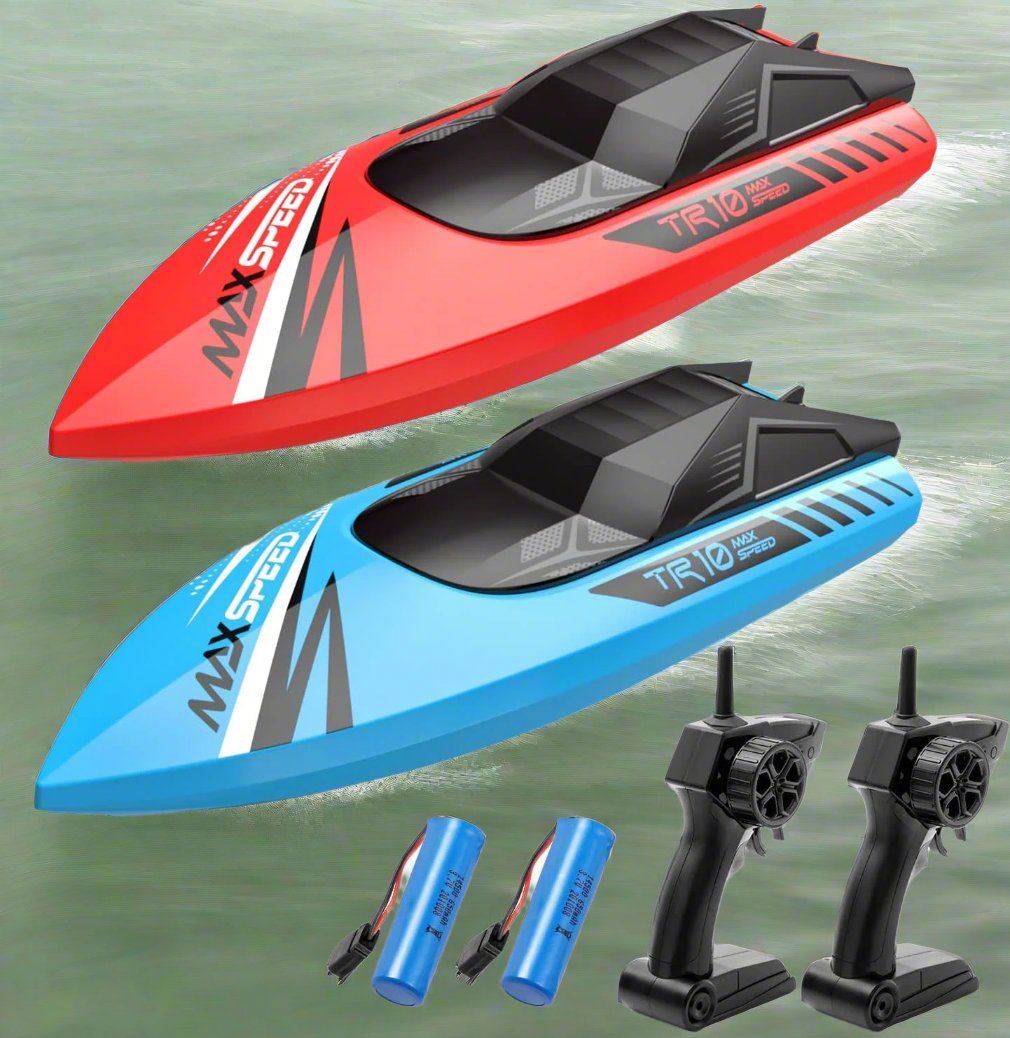 Remote Control Boat Set for Kids (2-Pack) | High-Speed RC Boats for Water Play | 15+ KMH | 2.4GHz, Fully Waterproof, Rechargeable Battery, Low Battery Alert