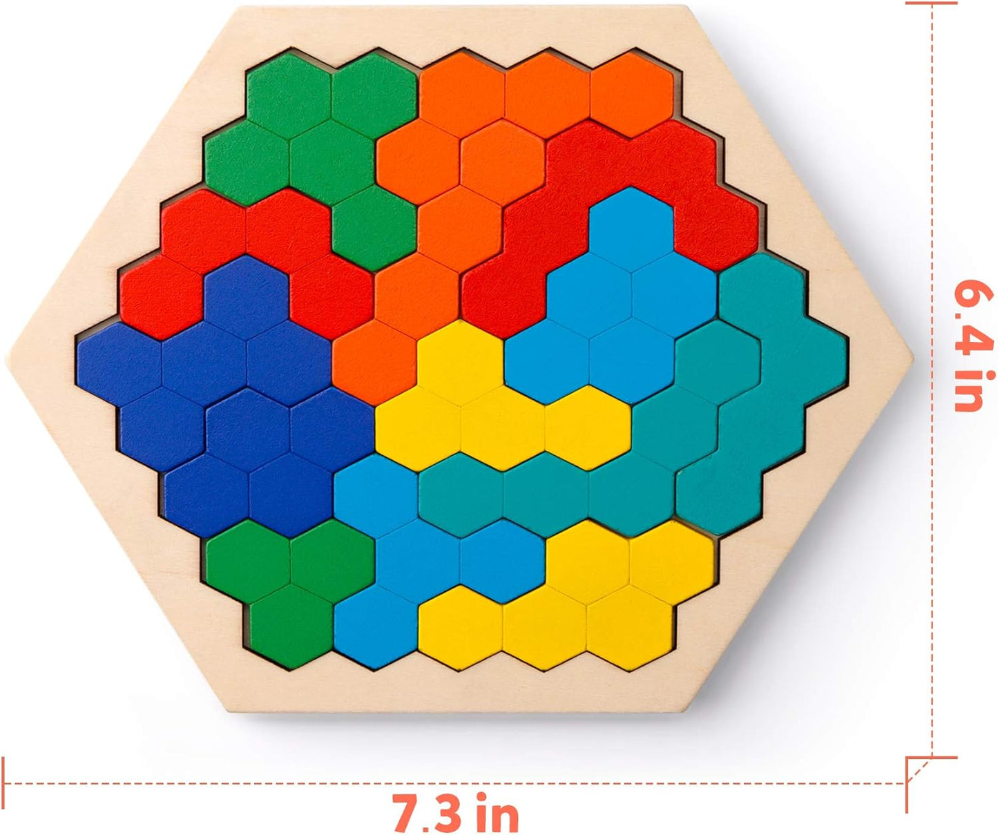 Wooden Hexagon Puzzle ? Shape and Pattern Block Brain Teaser for Kids and Adults, STEM Montessori Educational Gift, Geometry Logic IQ Game