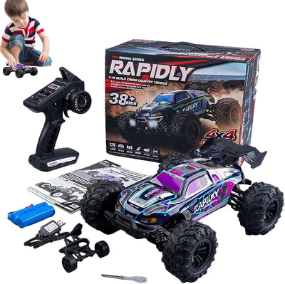 1/16 Scale RC Car, 16101 High-Speed 4WD RC Off-Road Truck with LED Lights, Full Proportional Control, Large Wheels for All-Terrain Racing