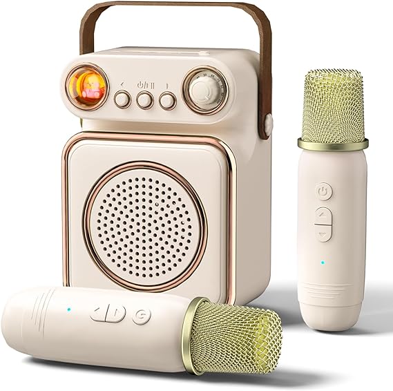 Mini Karaoke Machine with 2 Wireless Microphones for Kids Adults - Portable Bluetooth Speaker Toy for Boys Girls Home Party Birthday Gift Travel (Light Pink) - Toyigo