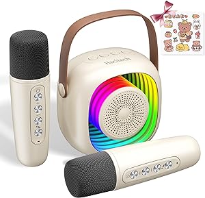 Karaoke Machine for Kids, Mini Karaoke Machine with 2 Wireless Microphones and LED Colorful Lights for Home Party, Gifts Toys for Girls Boys (Pink) - Toyigo