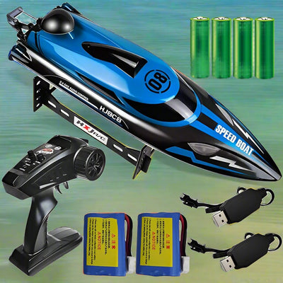 Remote Control Boat, 2.4Ghz RC Boat- 22+ MPH High Speed Remote Control Boat for Adults and Kids for Lakes and Pools with 2 Rechargeable Batteries, Low Battery Alarm, Capsize Recovery (Blue)