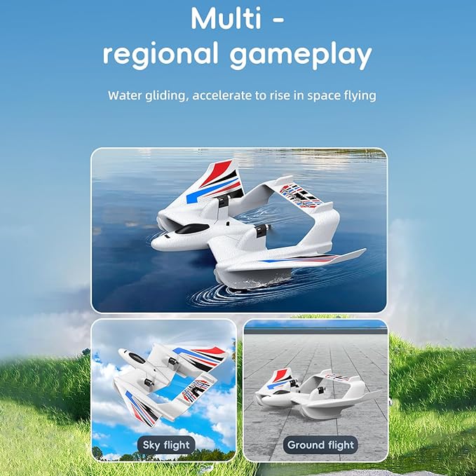 Remote control plane, Waterproof Gyro Stabilized EPP Foam Fixed-Wing Glider Aircraft RC Plane with LED Lights, 2.4GHz 2CH RC Aircraft, RC Glider with Gyroscope and Stunt Flying for Kids - Toyigo