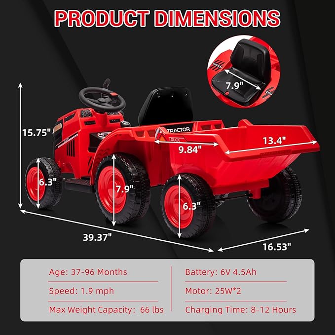 Kids Electric Tractor - Battery-Powered Ride-On Car for Ages 2-4