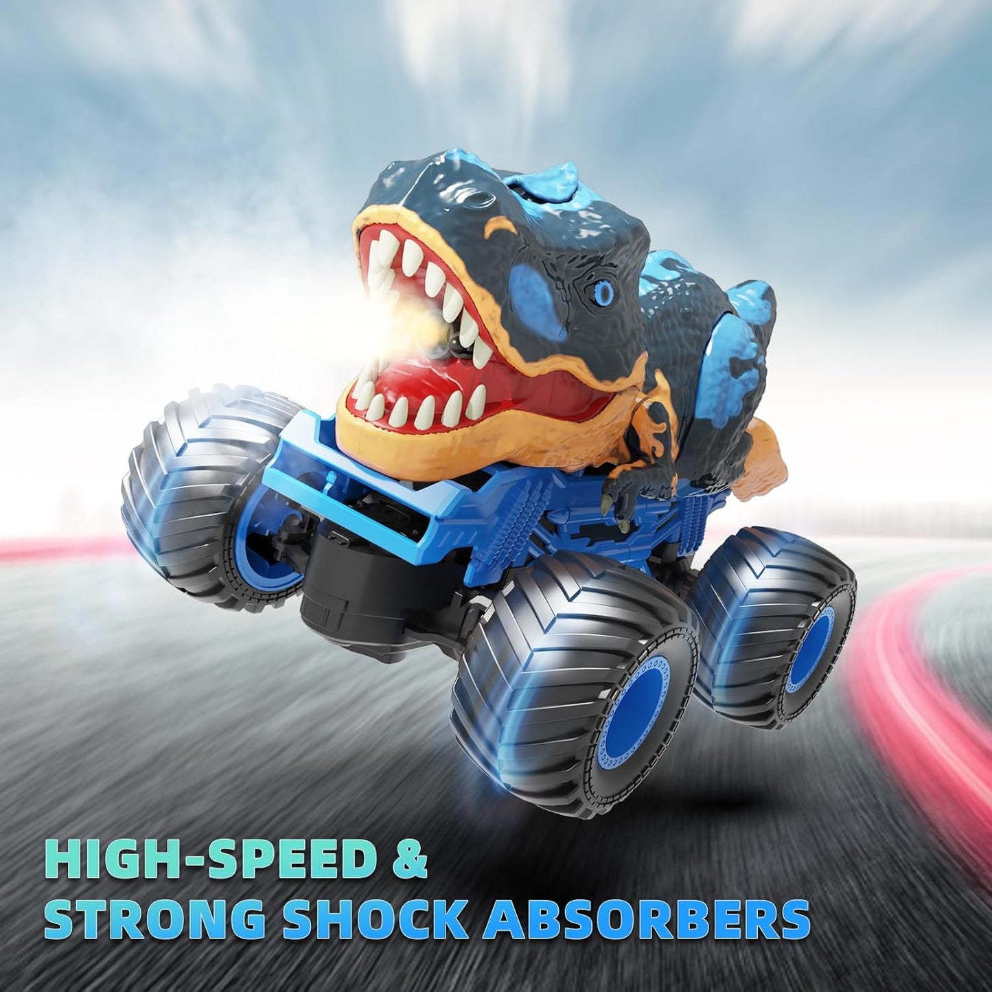 2.4GHz RC Dinosaur Truck for Kids Ages 3-8 - Dino Car with Lights, Sounds & Spray Features, Perfect Gift for Boys & Girls