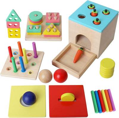 Wooden Montessori Learning Toy for Toddlers 1+, Shape Sorter & Object Permanence Box, Coin Carrot Harvest Activity, Ideal for Ages 1-3, Perfect Gift for Baby Boys & Girls 6-12 Months