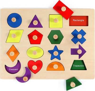 Wooden Shape Sorting Peg Puzzle - Preschool Learning Toy for Toddlers, Sensory Board Gift for Ages 1-5