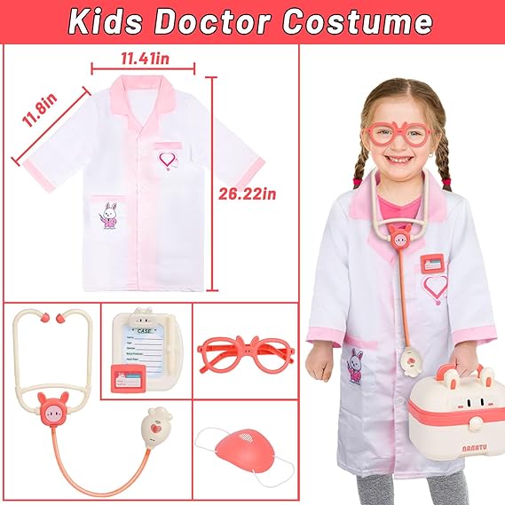 Doctor Kit for Toddlers 3-5,Gifts2U 39PCS Kids Doctor Playset with Electronic Stethoscope & Dress Up Costume,Dentist Kit for Kids with Bunny Carrying Box Medical Pretend Role Play Gifts for Girls Boys - Toyigo