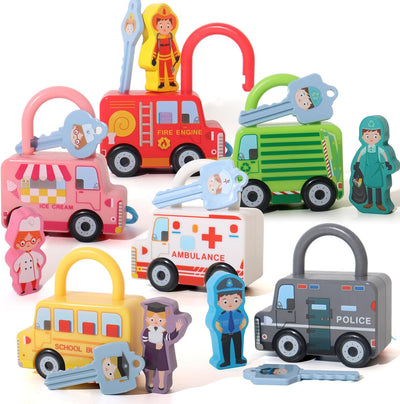 Montessori Lock and Key Car Toy for 36+ Months Toddlers, Sensory & Fine Motor Skills Development