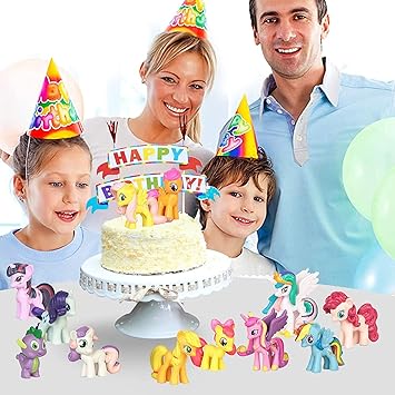 Unicorn Cake Topper Set - 12-Piece Mini Unicorn Figures for Birthday Cake Decoration, Collectible Magic Rainbow Cartoon Toys