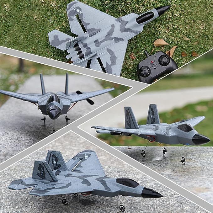 RC airplane kits,  RC Plane Remote Control,  F-22 Fighter Raptor Airplane with Lights, Airplane Anti-collision Soft Rubber Head Glider, 2.4Ghz 2CH Foam Drone Ready to Fly Aircraft Toy for Kids - Toyigo