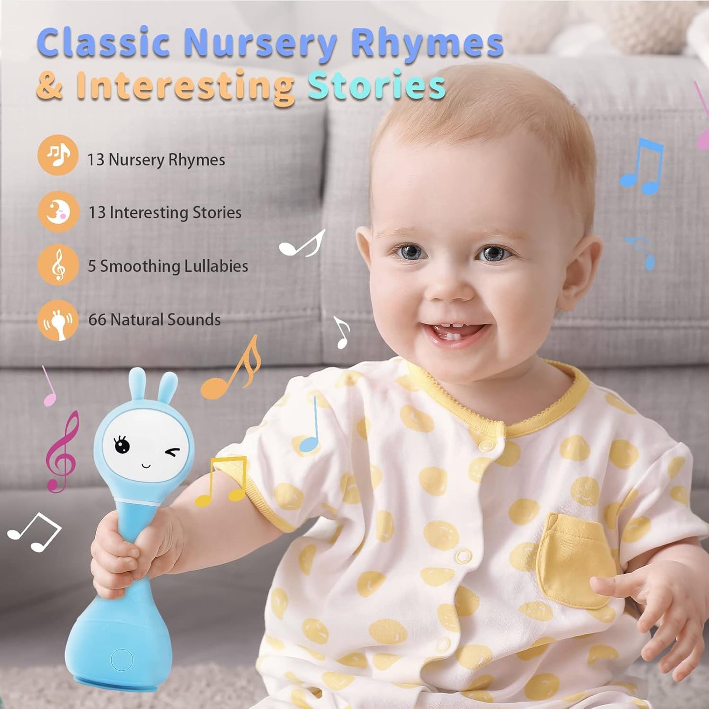 Baby Rattle Toy with Book - Early Education, Music, Lights & Funny Sounds - Perfect Christmas/Birthday Gift for 6-12 Month Newborns, Boys, Girls, & Toddlers (Blue)