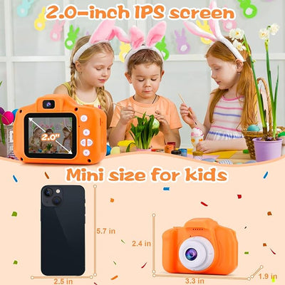 Kids Camera for Boys Girls - Dual Selfie Mini Children Camera Age 3 4 5 6 7 8 9 Year Old Kids Camcorder Christmas Birthday Gift for Girls Boys Toy Camera for Kids Video Camera Recorder Orange