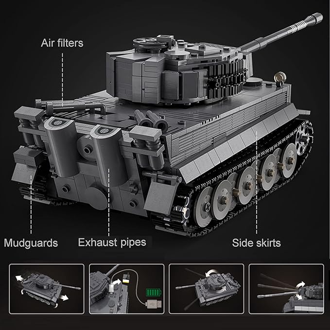 RC Tank Set, WW2 German Tiger Army Tank, Compatible with Major Brand, Remote Control Military Vehicles Building Blocks Kids Toys for Boys (925pcs)