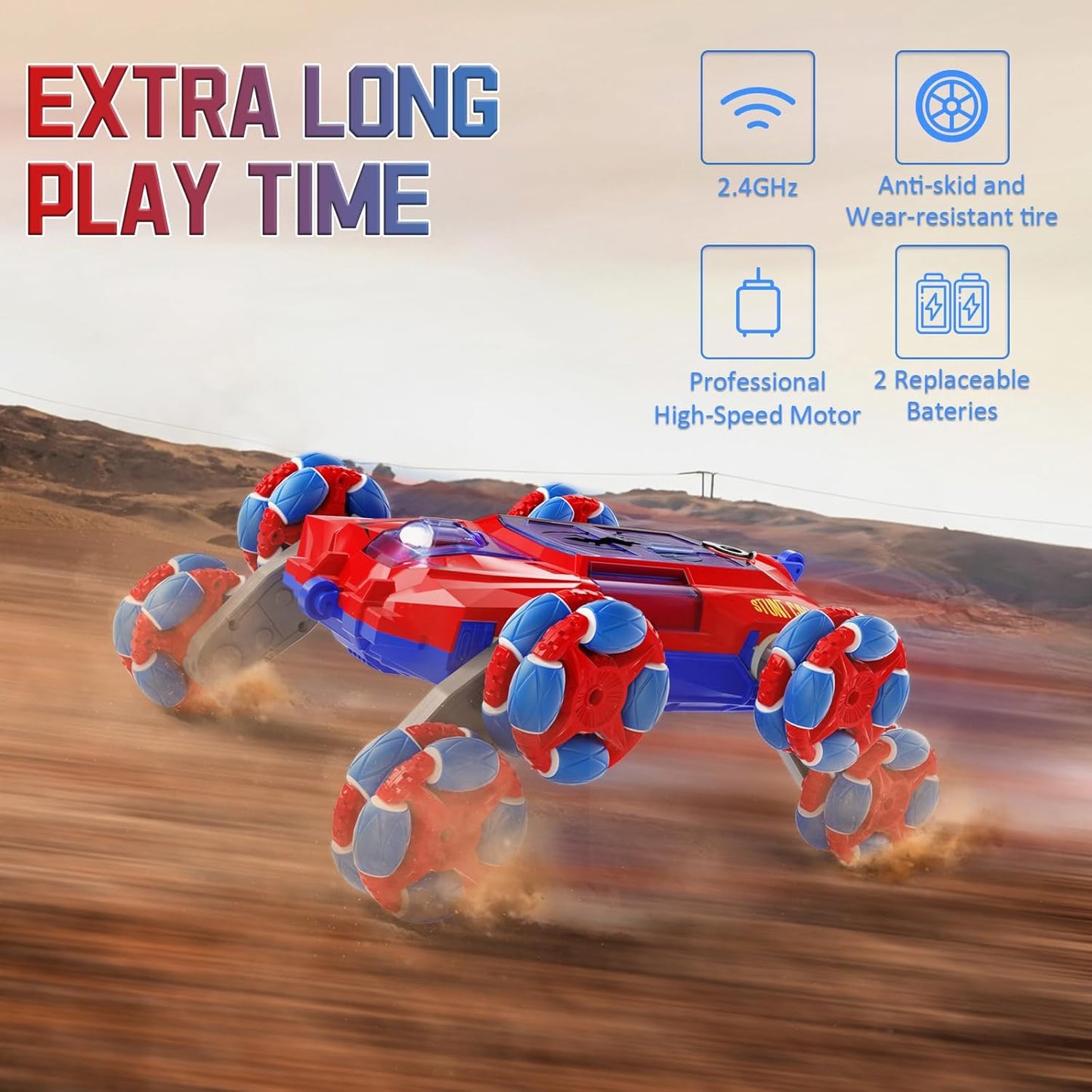 8WD Spider Stunt RC Car with Gesture Control, Double-Sided Remote Control, Spray & Lights, 360ø Rotating Climber,  8-13 Years"