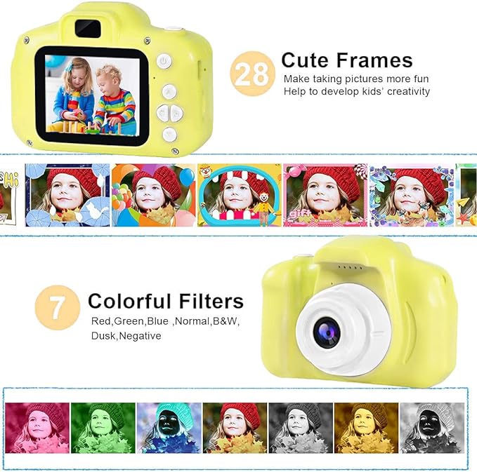 Kids Waterproof Camera Christmas Birthday Festival Gifts for Boys Girls Age 3-9, Mini Digital Cameras for Children, Portable Toddler Toys for 3 4 5 6 7 8 9 Years Old with 32GB Card (Yellow)