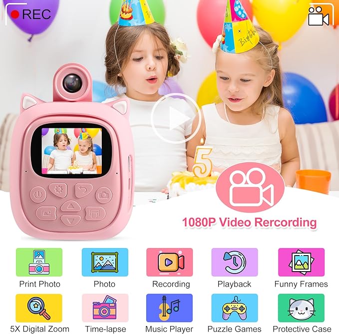 Kid-Friendly Instant Print Camera - Perfect for Girls, 50MP Digital Camera for Kids, Essential Travel Companion, Ideal Christmas & Birthday Gift