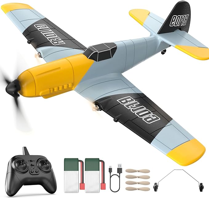 Radio controlled Aircraft, RC 3 Channel BF-109 Remote Control Airplane Fighter Toys, 2.4GHz 6-axis Gyro Stabilizer RTF Glider Aircraft Plane with 2 Batteries, Easy to Fly for Kids - Toyigo