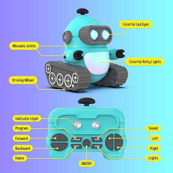 Robot Toys for Boys, Rechargeable Remote Control Robot Toy for Kids, Programmable RC Robots with LED Eyes, Flexible Head & Arms, Dance Moves, Music, Birthday Gifts for Boys Ages 3+ Years - Toyigo