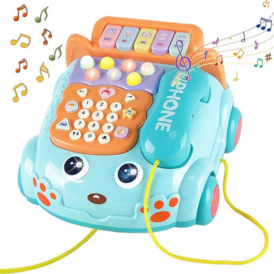 Cartoon Baby Phone Toy with Music, Lights, and Piano Functions - Early Education Gift for Boys and Girls (18 Months+) - Blue