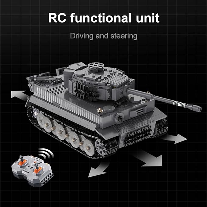 RC Tank Set, WW2 German Tiger Army Tank, Compatible with Major Brand, Remote Control Military Vehicles Building Blocks Kids Toys for Boys (925pcs)