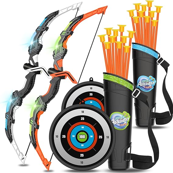 Kids Bow and Arrow Set, LED Light Up Archery Toy Set with 9 Suction Cup Arrows, Target & Arrow Case, Indoor and Outdoor Hunting Play Gift Toys for Kids, Boys & Girls Ages 3-12 - Toyigo